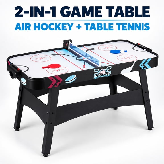 SUGIFT 2-in-1 Air Hockey and Table Tennis Game Table with Built-In Scoring System and Accessories, Indoor Family Game Room Table, Black