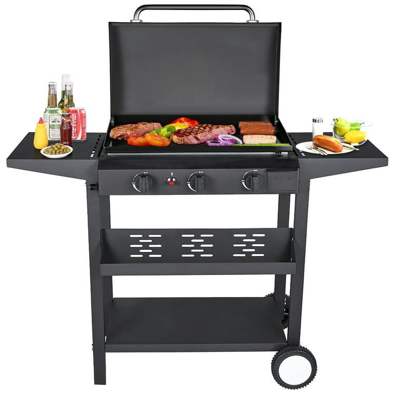 バーベキュー・調理用品 Black LabelFlatBurnerFullBlackverGS-450R SUGIFT Outdoor Barbeque, 3 Burner BBQ Propane Gas Grill