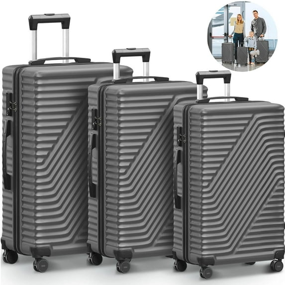 SUGIFT 3 Piece Luggage Sets, 20/24/28 inch Suitcase Sets with Spinner Wheels, Hardside Luggage Set, Deep Gray