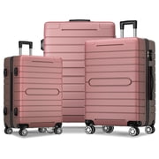 SUGIFT 3 Piece Luggage Sets, 20/24/28 inch Suitcase Sets with Spinner Wheels, Hardside Luggage Set, Rose Gold