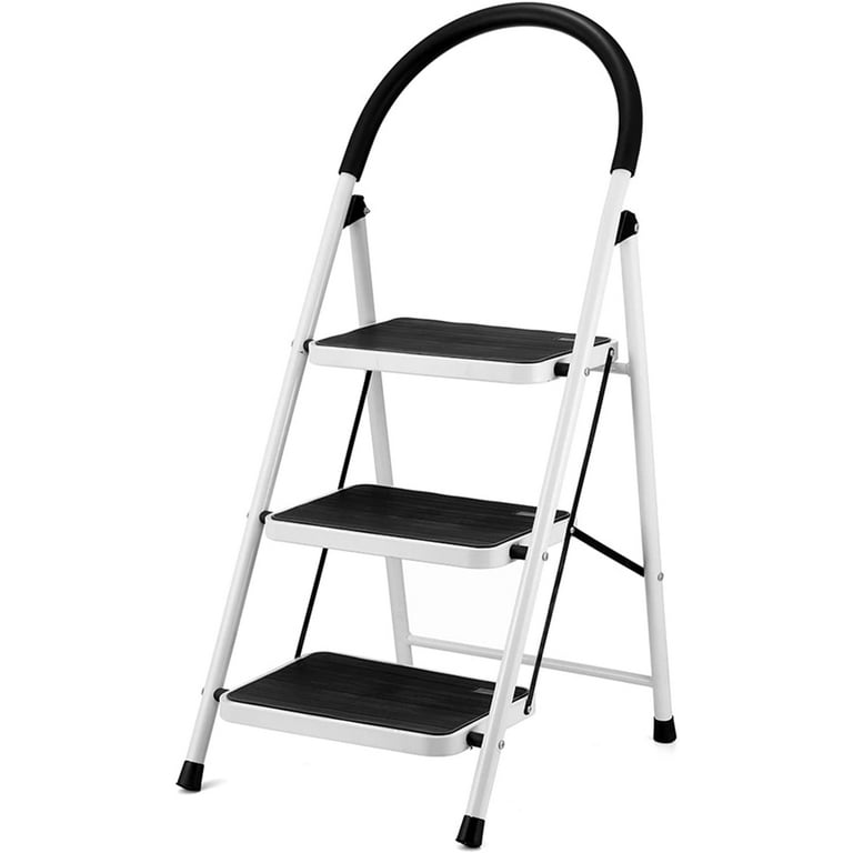 Hot galvanised folding ladder with 3 wide steps - Product Takler