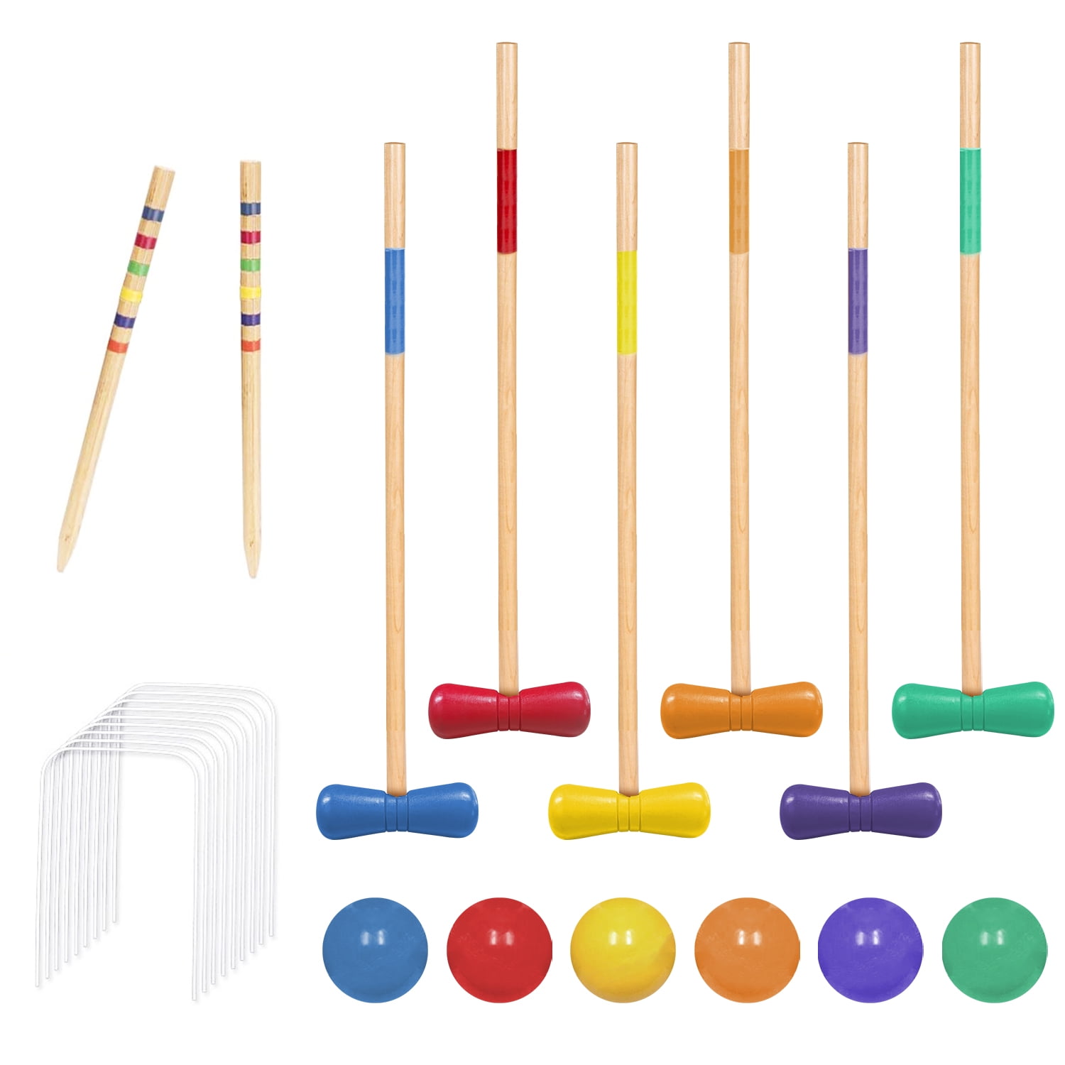 SUGIFT 31inch Wooden Croquet Set with SixColor Rod and SixColor Ball