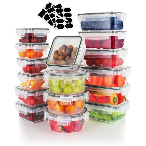 SUGIFT 32 Pcs Airtight Food Storage Containers Set with Lids, Clear Kitchen Meal Prep Container with Labels