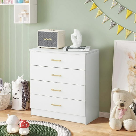 SUGIFT 4 Drawer Dresser for large space Wood Storage Cabinet for Living Room Chest of Drawers with Metal Handle