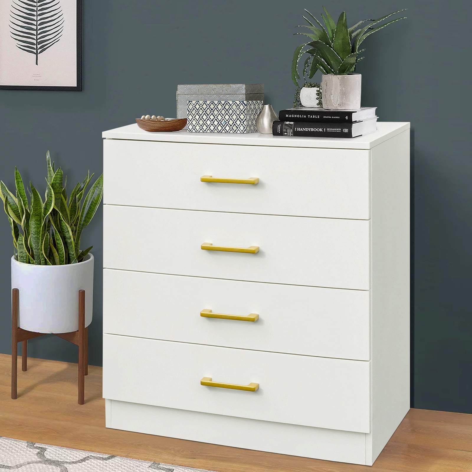 SUGIFT 4 Drawer Wood Dresser for Bedroom, White - Walmart.com