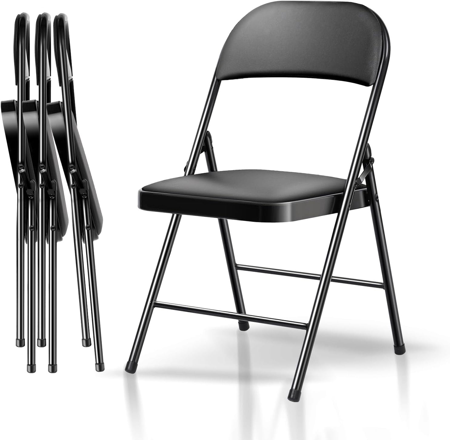 SUGIFT 4 Pack Black Folding Chairs with Padded Seats for Outdoor