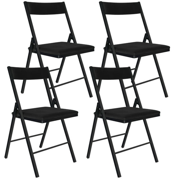 SUGIFT 4 Packs Folding Chairs with Padded Seats,Metal Frame with Velvet Fabric Seat for Indoor Outdoor (Black)