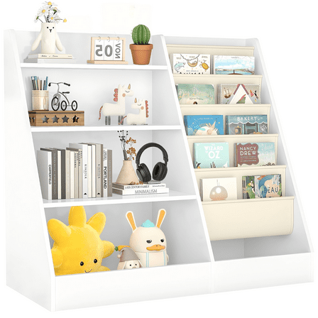 SUGIFT 4 Tier Kids Bookshelf, Kids Toy Organizer with 5 compartments, Bookcase for Children's Room, Playroom, White