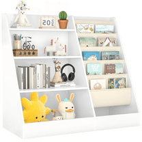 SUGIFT 4 Tier Kids Bookshelf, Kids Toy Organizer with 5 compartments, Bookcase for Children's Room, Playroom, White