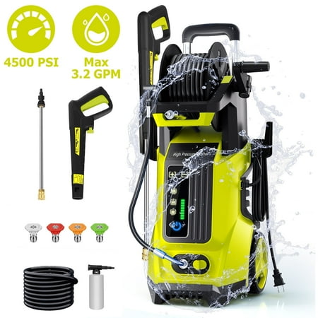 SUGIFT Electric Pressure Washer 4500PSI-Max 3.2GPM with Touch Screen Adjustable Pressure and 5 Nozzles Power Washer Cleaning for Patio,Yellow