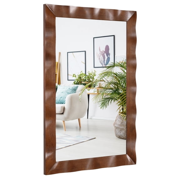 SUGIFT 41.5 x 28 Inch Rectangle Farmhouse Wall Mirror with Solid Rubberwood Frame, HD Silver Plated Glass, Horizontal or Vertical Hanging Decor for Living Room Bathroom Bedroom Entryway, Brown