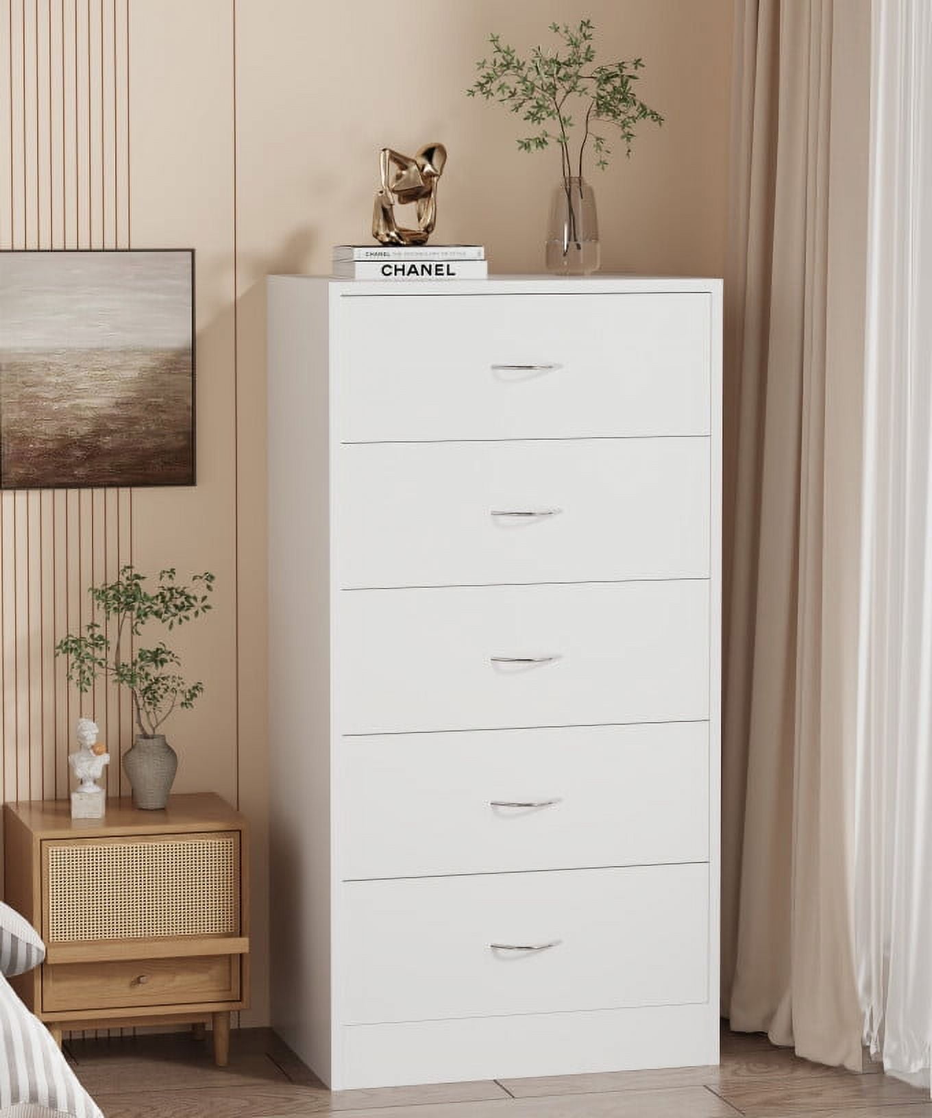 SUGIFT 5 Drawer Dresser, Modern Wood Chest of Drawers for Bedroom ...