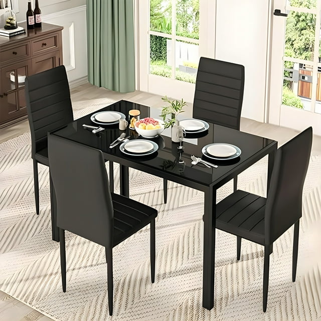 SUGIFT 5 Piece Dining Table Set for 4 with 4 Chairs for Kitchen, Dining