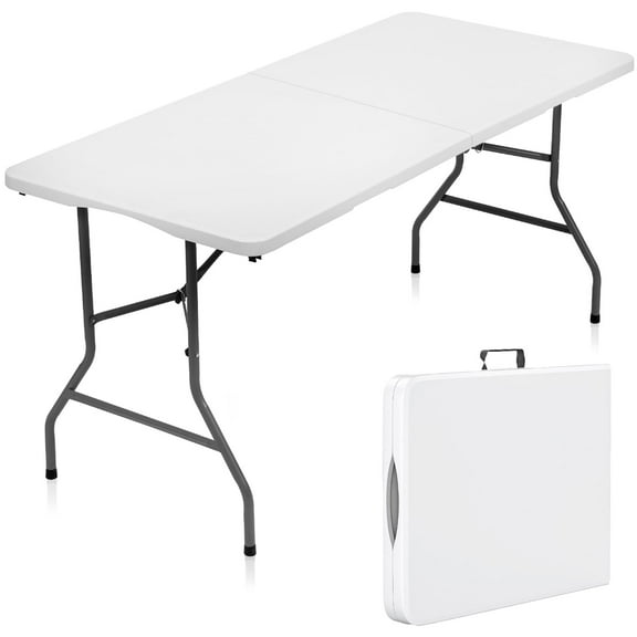 SUGIFT 5 ft Folding Table Plastic Foldable Table Portable Plastic Table for Indoor Outdoor Use and Events, White