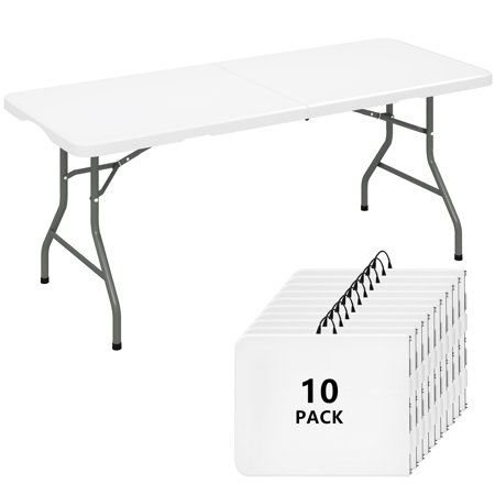 SUGIFT 5 ft Folding Table 10pack Portable HDPE Rectangular Table with Carry Handle, White