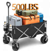 SUGIFT 500lbs Capacity Collapsible Wagon Cart, Beach Wagons with Big All-Terrain Wheels, 150L Utility Carts for Groceries, Camping, Black