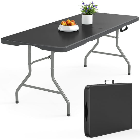 SUGIFT 6 ft Rectangular Black Plastic Folding Table