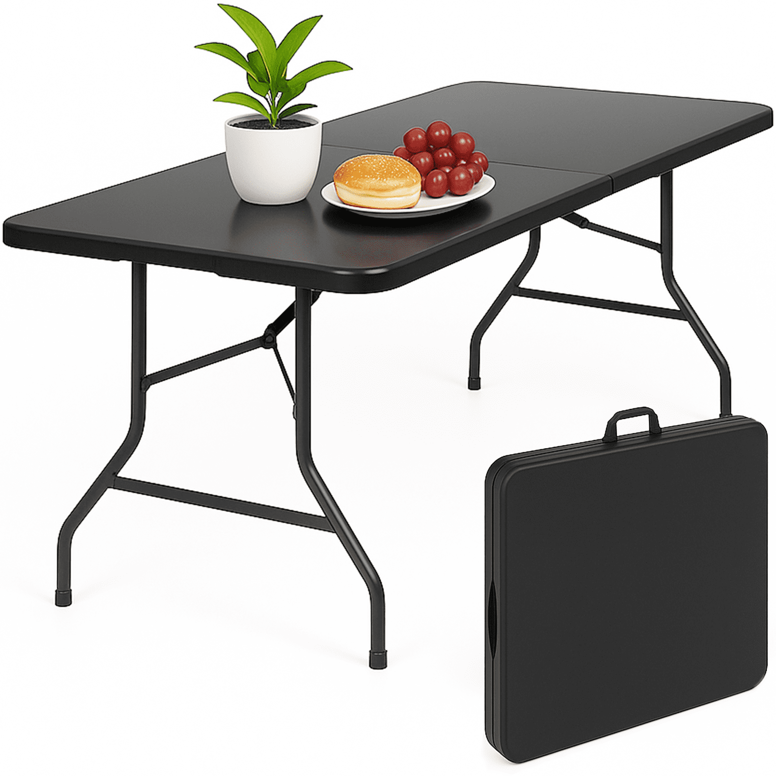 SUGIFT 6 ft Rectangular Black Plastic Folding Table