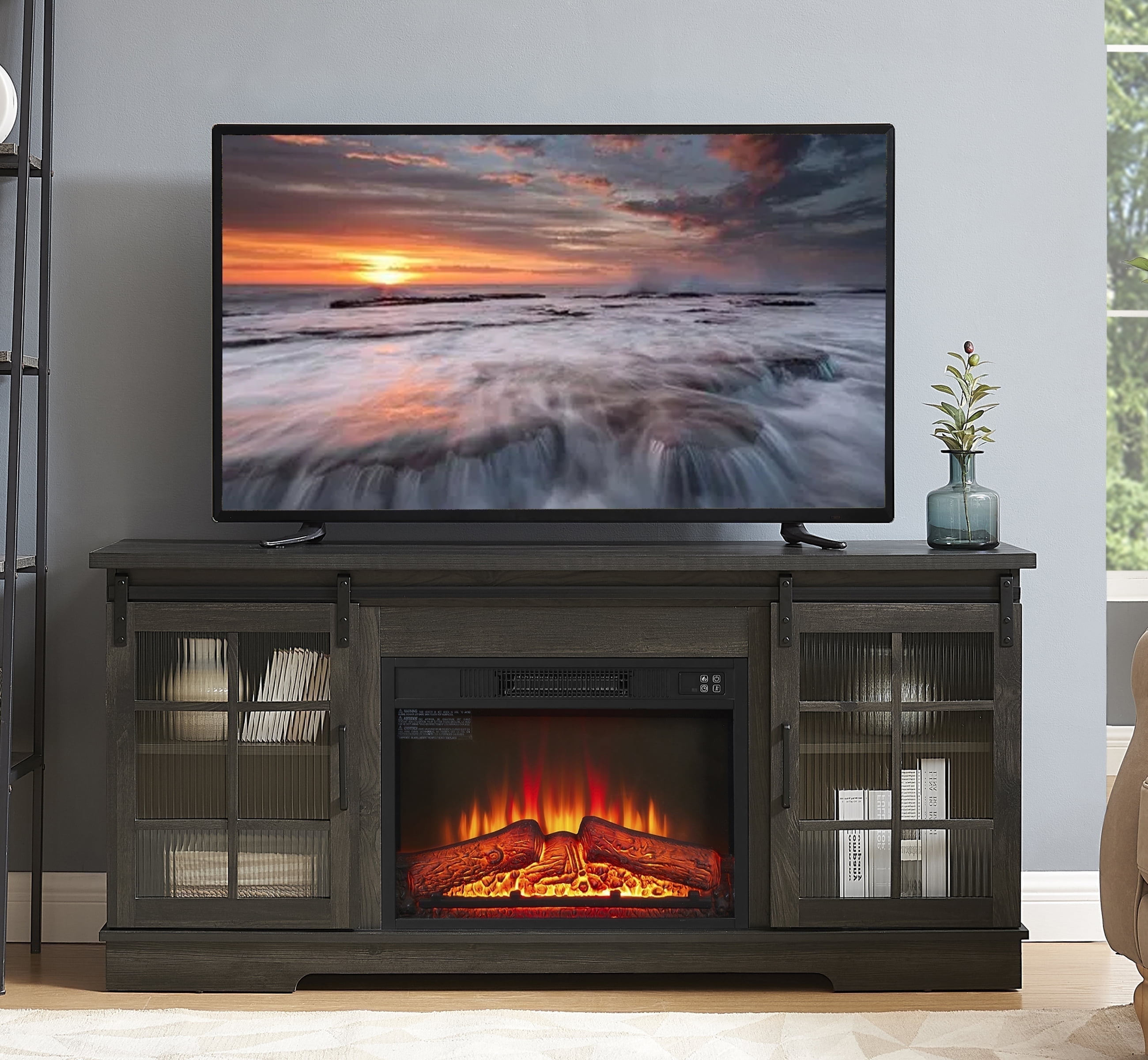 SUGIFT 60" Fireplace TV Stand for 65 Inch TV, Modern 3D Electric ...