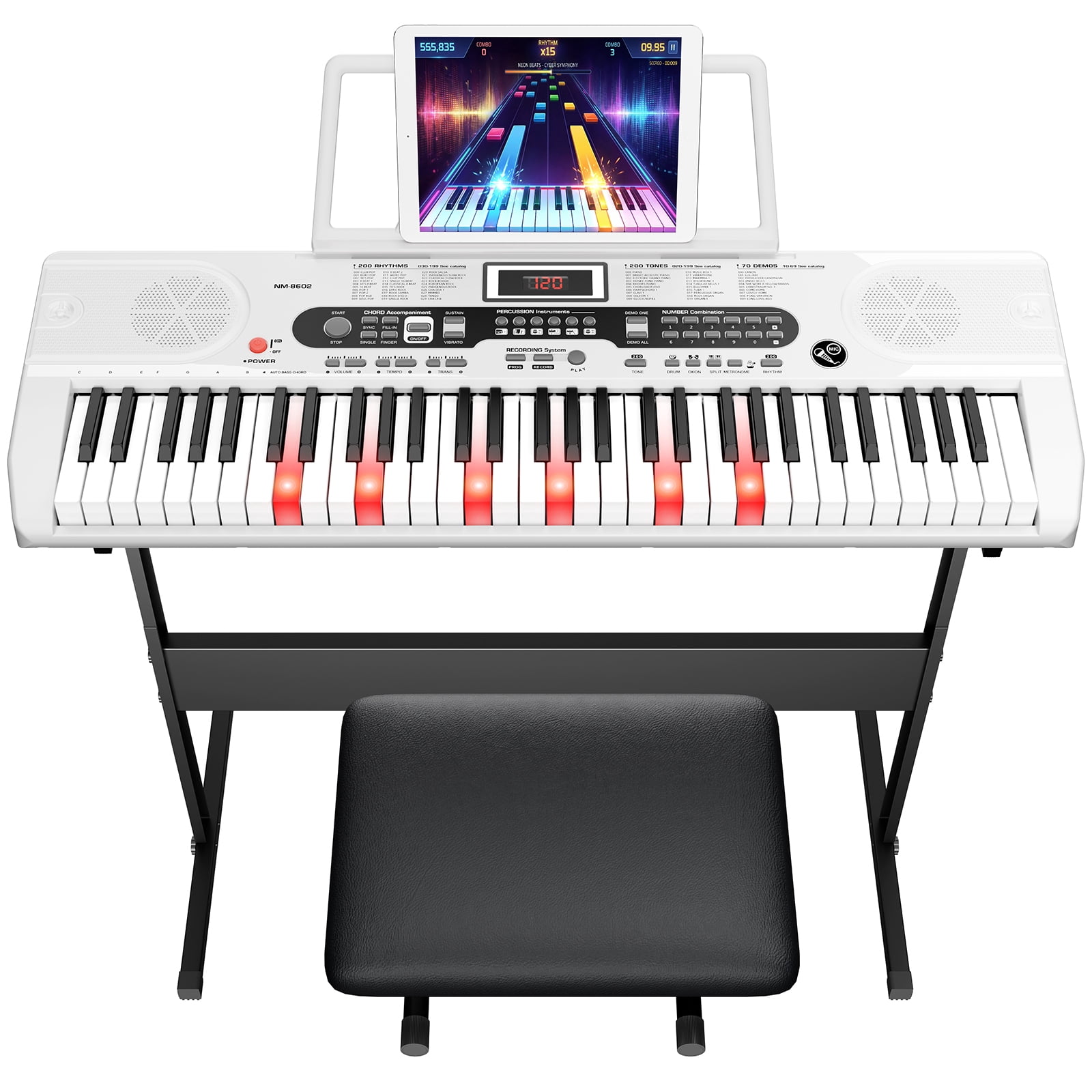 SUGIFT 61 Key Electric Keyboard Piano with Lighted Keys Portable