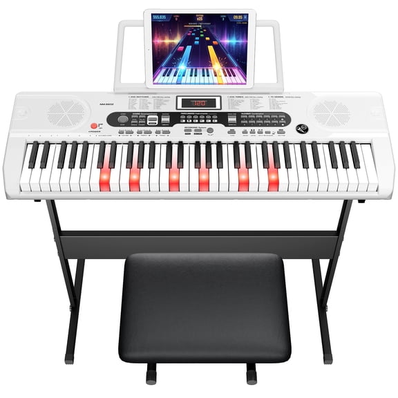 SUGIFT 61 Key Electric Keyboard Piano with Lighted Keys Portable Piano, White