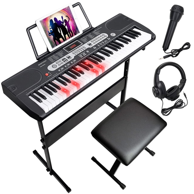 Pianoforte Elettrico A 61 Tasti Con Luci – Completo Di Supporto, Pedale, Cuffie E Microfono, Ideale Per Principianti