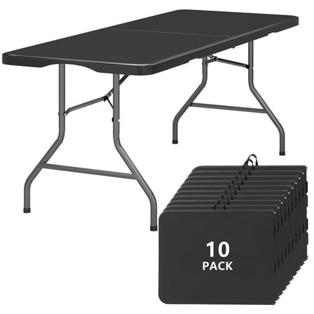 SUGIFT 6ft Folding Table 10pack Portable 6 Foot Plastic Table with Handle for Indoor Outdoor Use, Black
