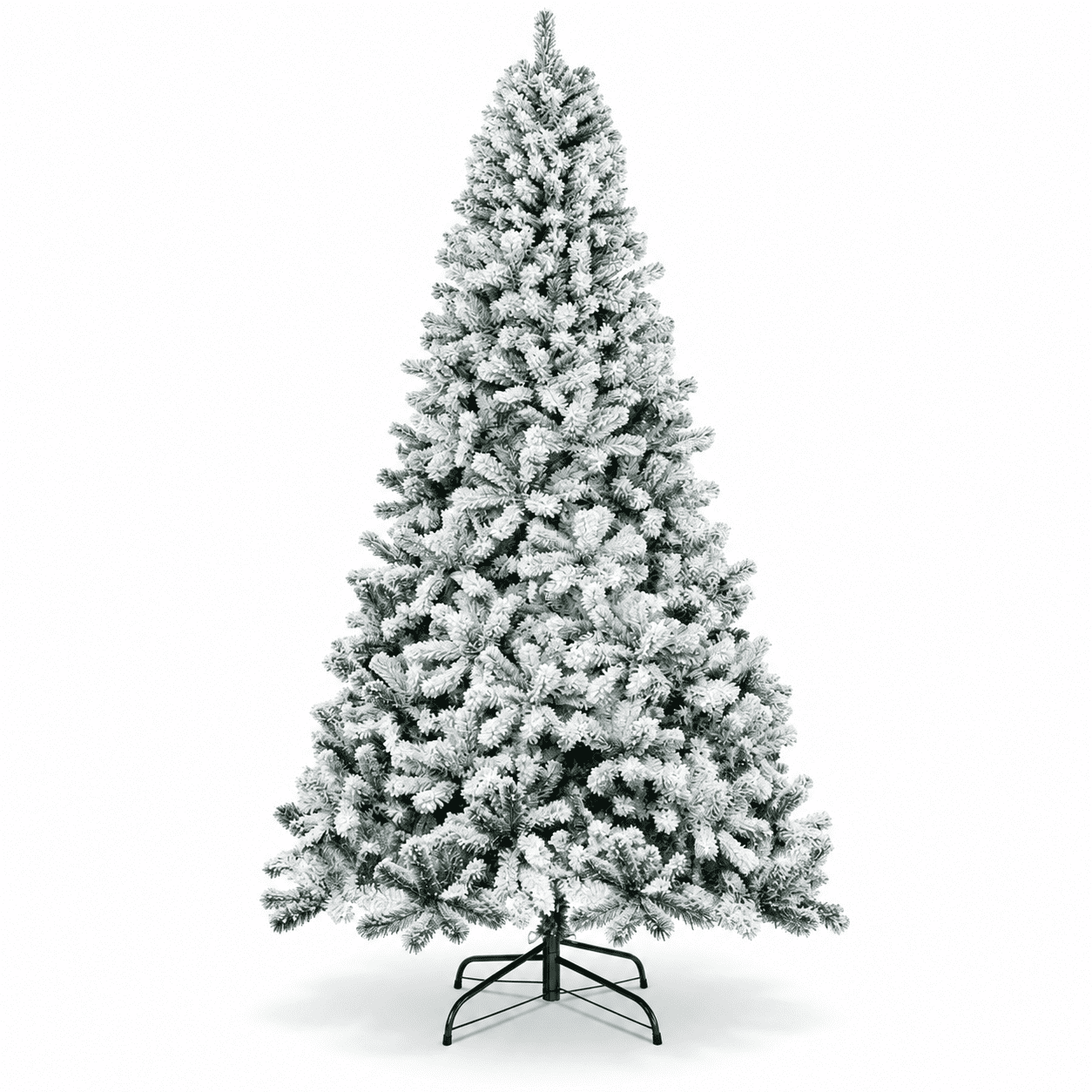 SUGIFT 6 FT White Flocked Christmas Tree, Unlit Artificial Xmas Tree with 850 Snow-Covered Branch Tips, 43.3 in Wide, Metal Stand, for Home, Apartment, Restaurant, Shop Holiday Decor