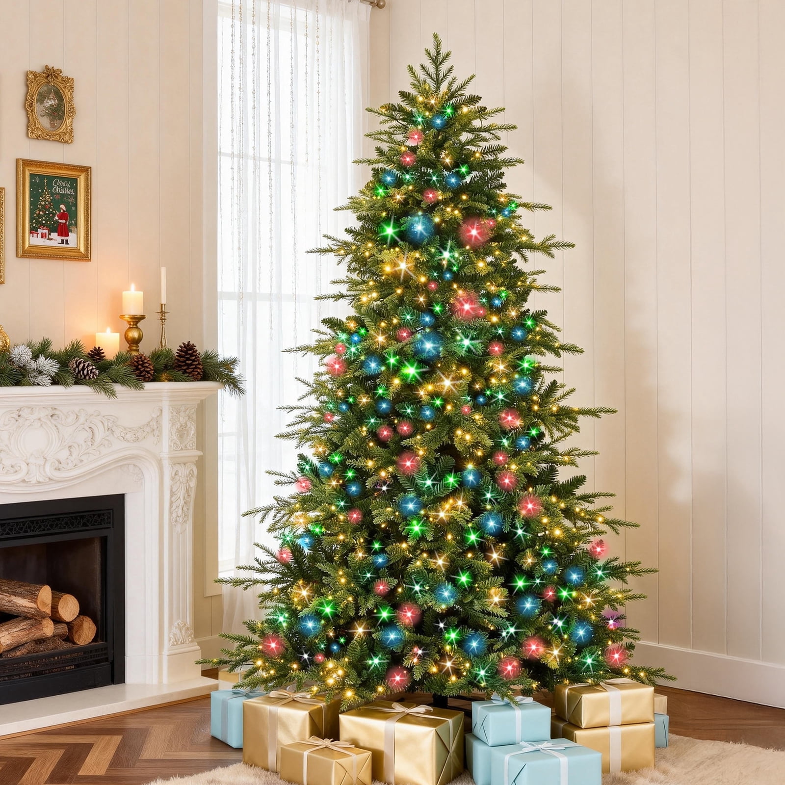 Vebreda Pre Lit Aspen Noble Fir Christmas Tree 6ft with 300 LED Lights ...