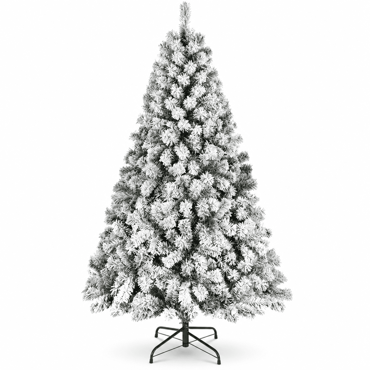 SUGIFT 7.5 FT White Snow Flocked Christmas Tree, Unlit Artificial Pine Xmas Tree with 1405 Full Branch Tips, Metal Hinges, Sturdy Metal Base, 3-Step Setup, for Living Room, Office, Party Decor