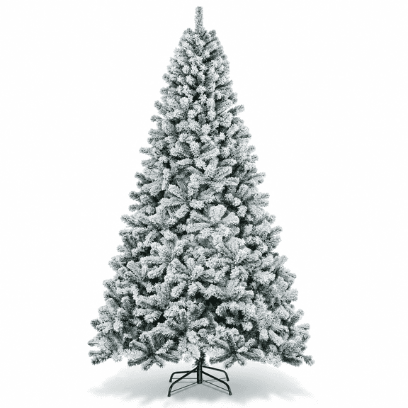 SUGIFT 7.5ft Artificial Snow Flocked Christmas Tree, 1450 Branch Tips, Unlit Holiday Decor with Metal Stand