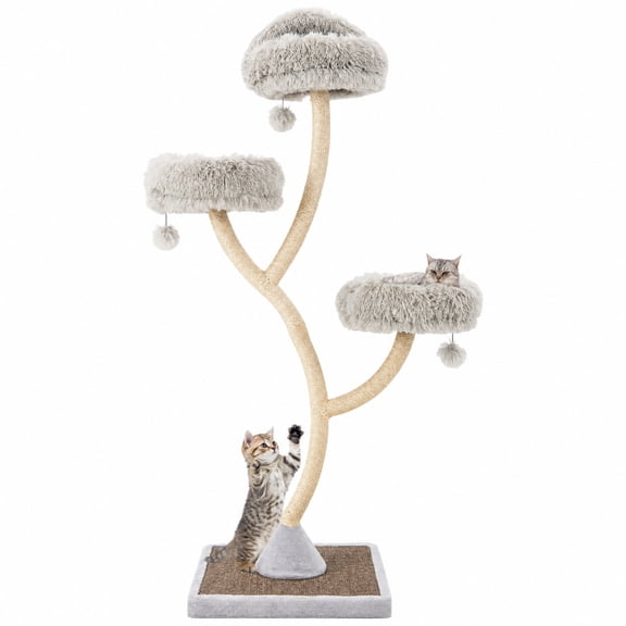 SUGIFT 70 Inch Tall Cat Tree 4 Level Cat Tower with 3 Plush Perches Dangling Balls Sisal Scratching Posts Cat Activity Tree for Large Cats, Gray