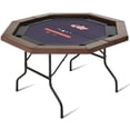 thumbnail image 1 of SUGIFT 8 Players Poker Table Foldable,50inch Upgraded Folding Octagon Casion Table, Portable Texas Holedem Table w/Stainless Steel Cup Holders, Water-Resistant Cushioned Rail(50inch, Brown), 1 of 6