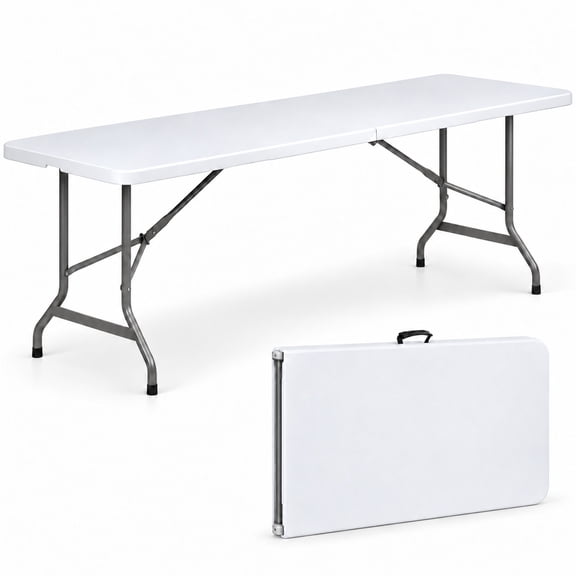 SUGIFT 8 ft Folding Table Rectangular White Folding Plastic Table
