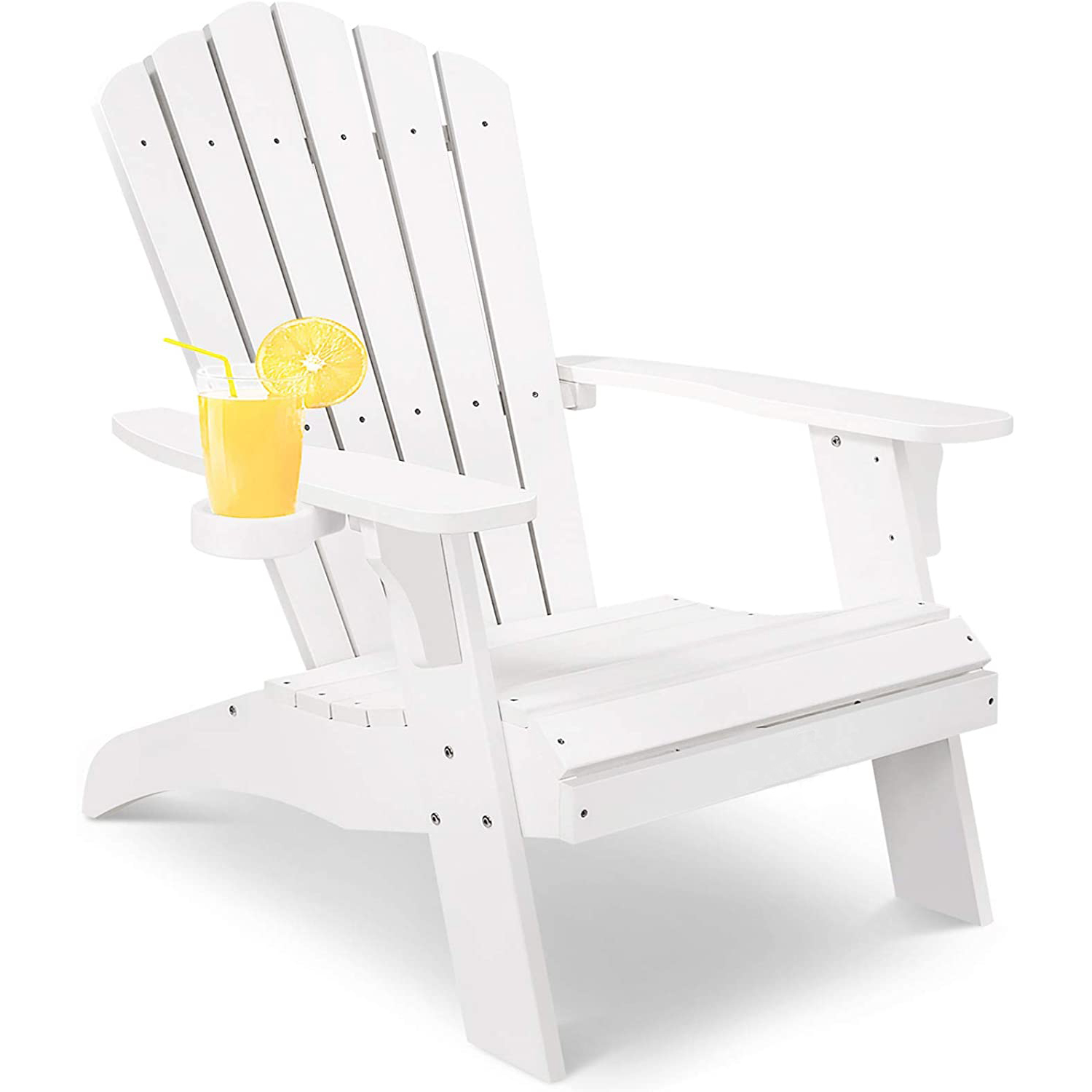 SUGIFT Adirondack Chair Backyard Outdoor Furniture,Patio Seating with Cup Holder,Fade-Resistant Plastic Wood for Lawn Patio Deck Garden Porch Lawn Furniture Chair,White - image 1 of 8