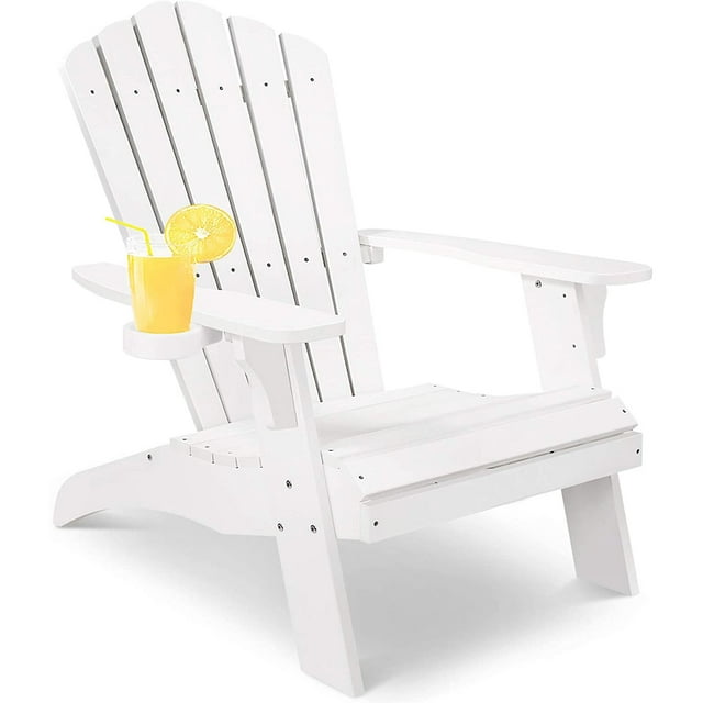 SUGIFT Adirondack Chair Backyard Outdoor Furniture,Patio Seating with Cup Holder,Fade-Resistant Plastic Wood for Lawn Patio Deck Garden Porch Lawn Furniture Chair,White