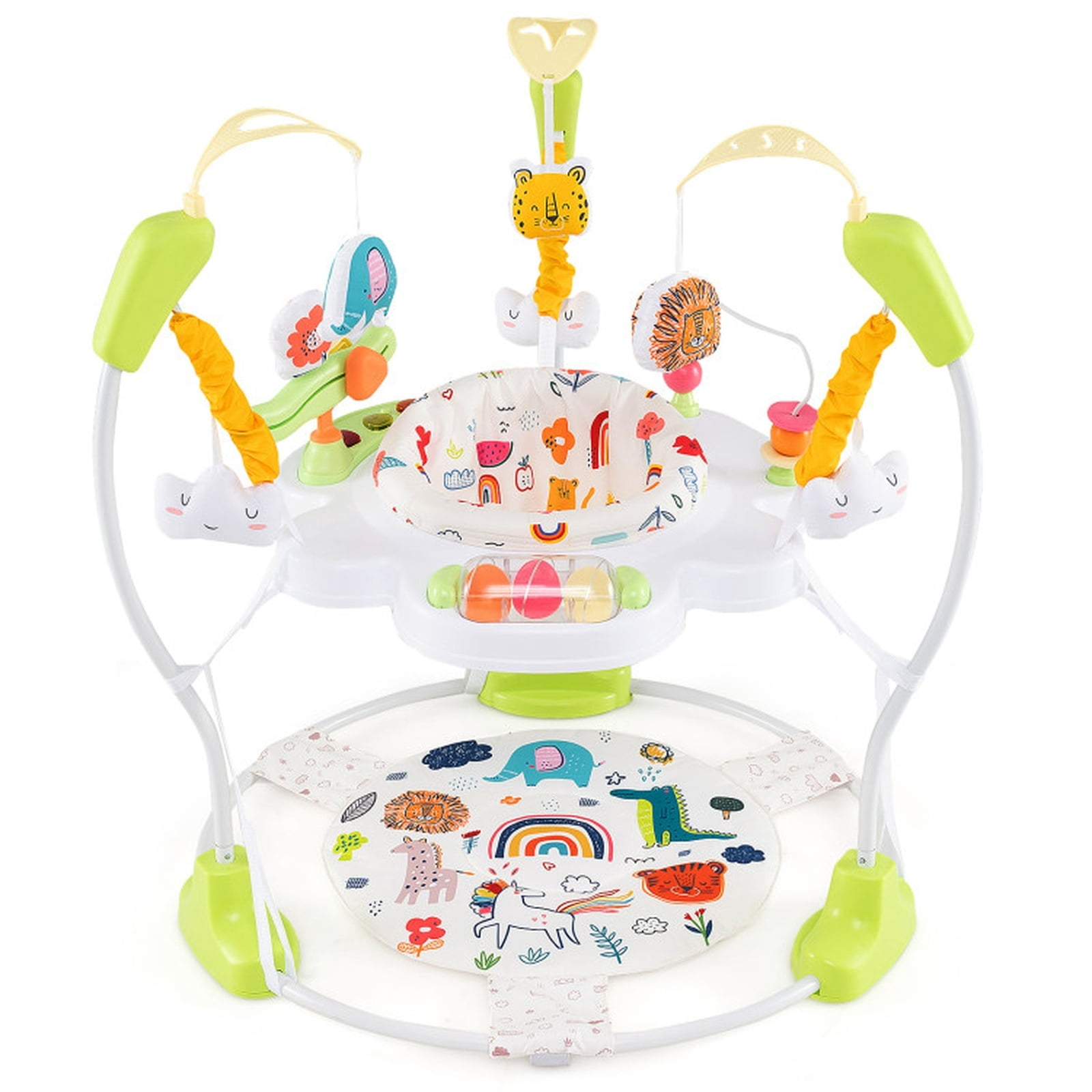 SUGIFT Adjustable Bouncer Activity Center Saucer with 360 Degree Rotating Seat, Ten Interactive Toys, Musical Light Tray and Padded Seat for Nursery Play, Yellow