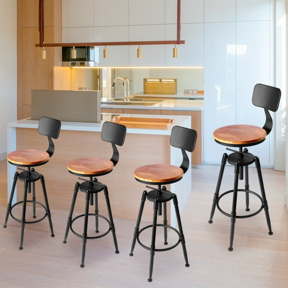 SUGIFT Bar Stools Set of 4, 31" Counter Height Barstools, Adjustable Height Dining Chairs for Kitchen Cafe, Brown
