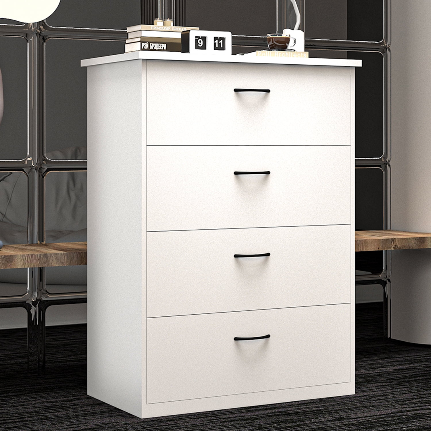 SUGIFT Classic 4 Drawer Wood Dresser White