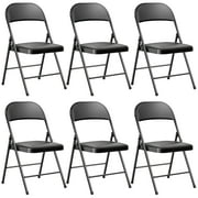 SUGIFT Deluxe Padded Seat and Metal Back Folding Chairs, Black, 6 Pack