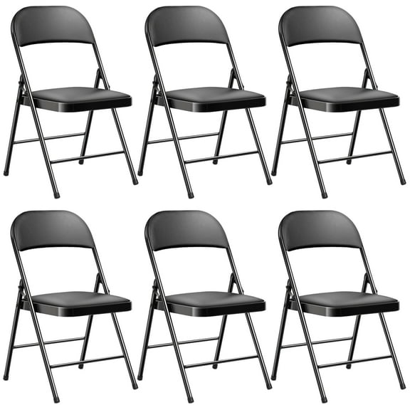 SUGIFT Deluxe Padded Seat and Metal Back Folding Chairs, Black, 6 Pack