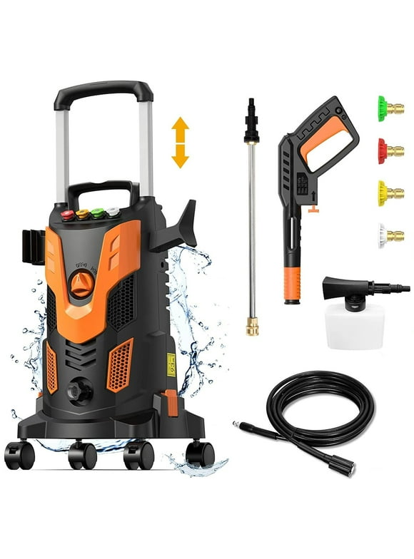 SUGIFT Electric Pressure Washer, 2800 PSI Max, 2.5 GPM Electric Power Washer with 360° Spinner Wheels, 4 Quick Connect Nozzles, Foam Cannon, Great for Cars, Patios, Driveways