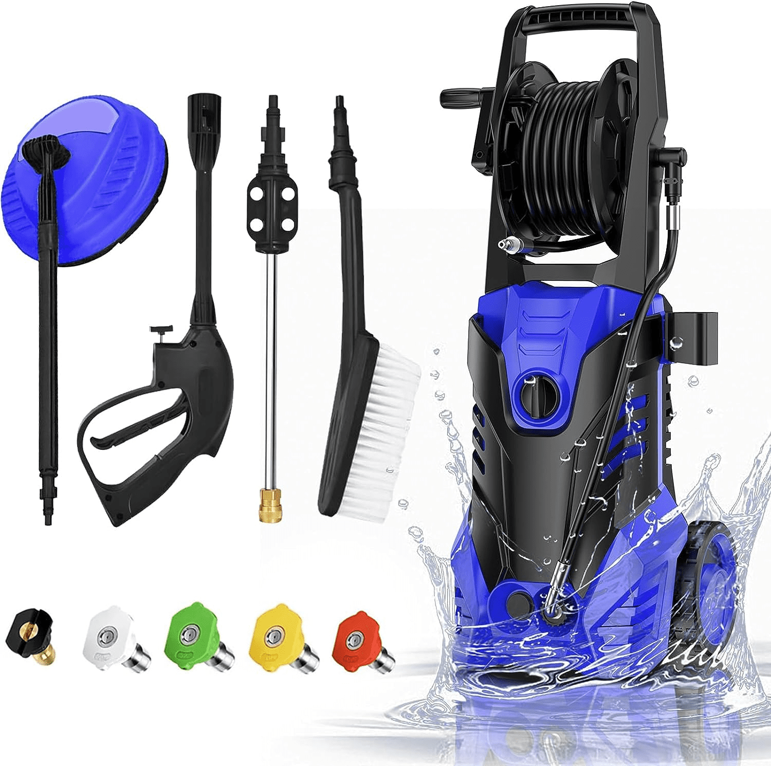SUGIFT Electric Pressure Washer, 3000PSI 2.0 GPM Power Washer with Hose Reel, 5 Quick Connect Nozzles, Soap Tank, IPX5 Car Wash SUGIFT Electric Pressure Washer, 3000PSI 2.0 GPM Power Washer with Hose Reel, 5 Quick Connect Nozzles, Soap Tank, IPX5 Car Wash