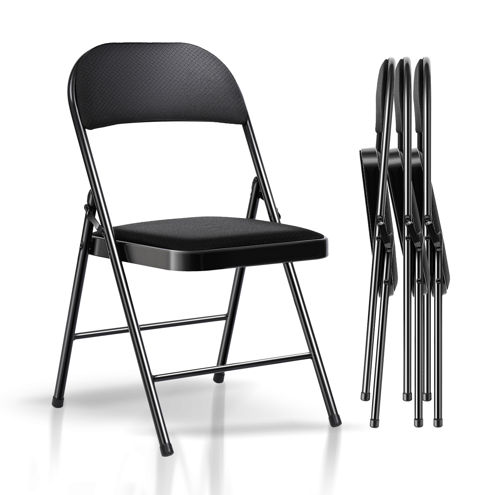 Mainstays Fabric Padded Folding Chair, Black, 4 Count