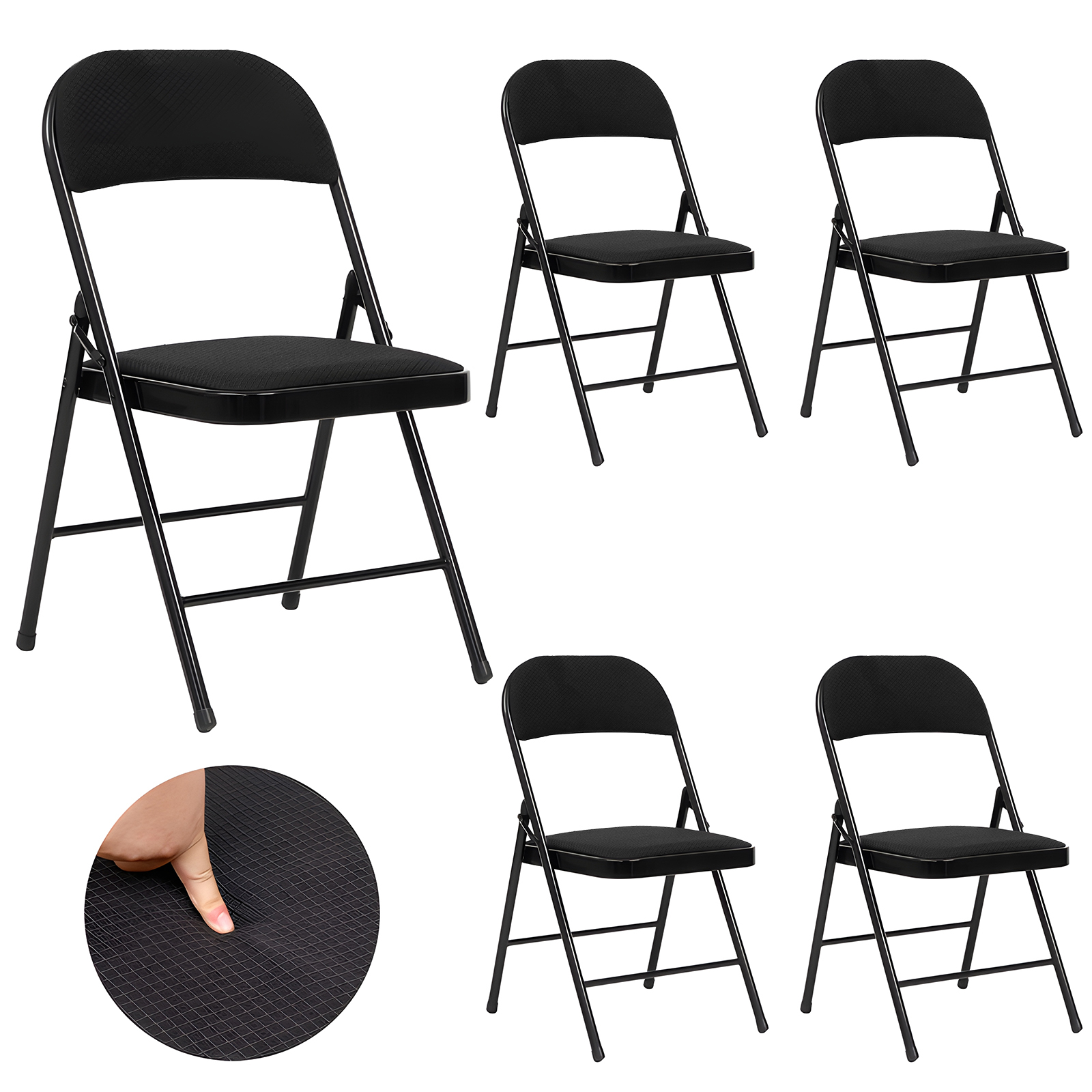 SUGIFT Fabric Padded Folding Chair Portable Dining Chairs 4 Pack, Black