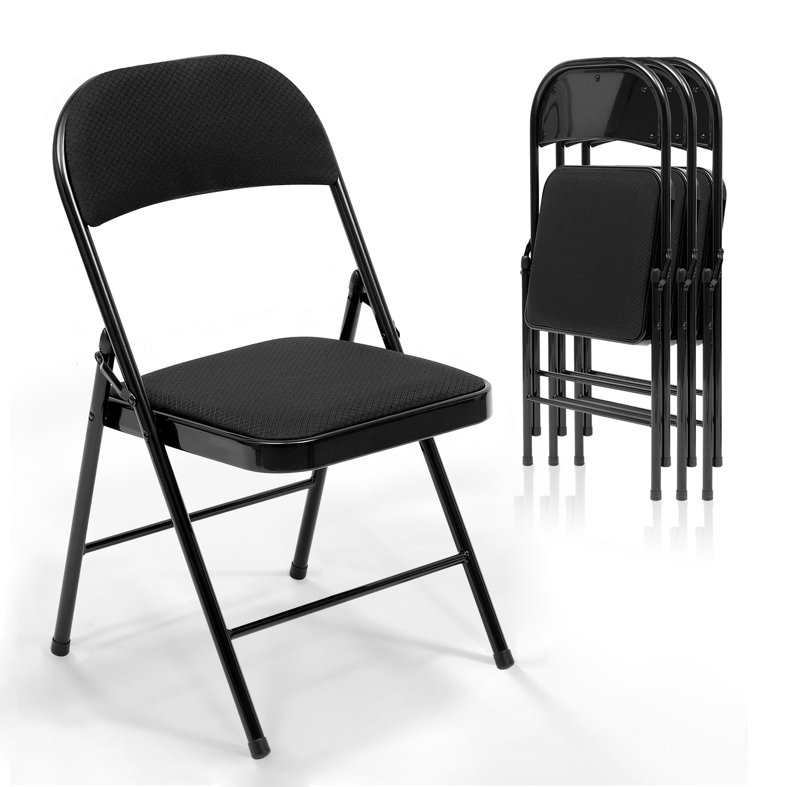 SUGIFT Fabric Padded Folding Chair Portable Dining Chairs 4 Pack, Black