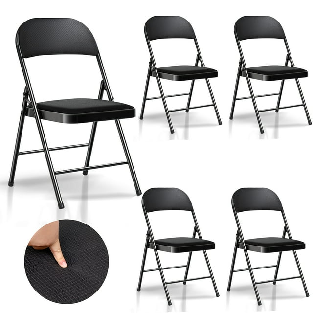 SUGIFT Fabric Padded Folding Chair Portable Dining Chairs 4 Pack, Black