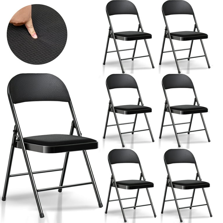 SUGIFT Fabric Padded Folding Chair Portable Dining Chairs 6 Pack Black