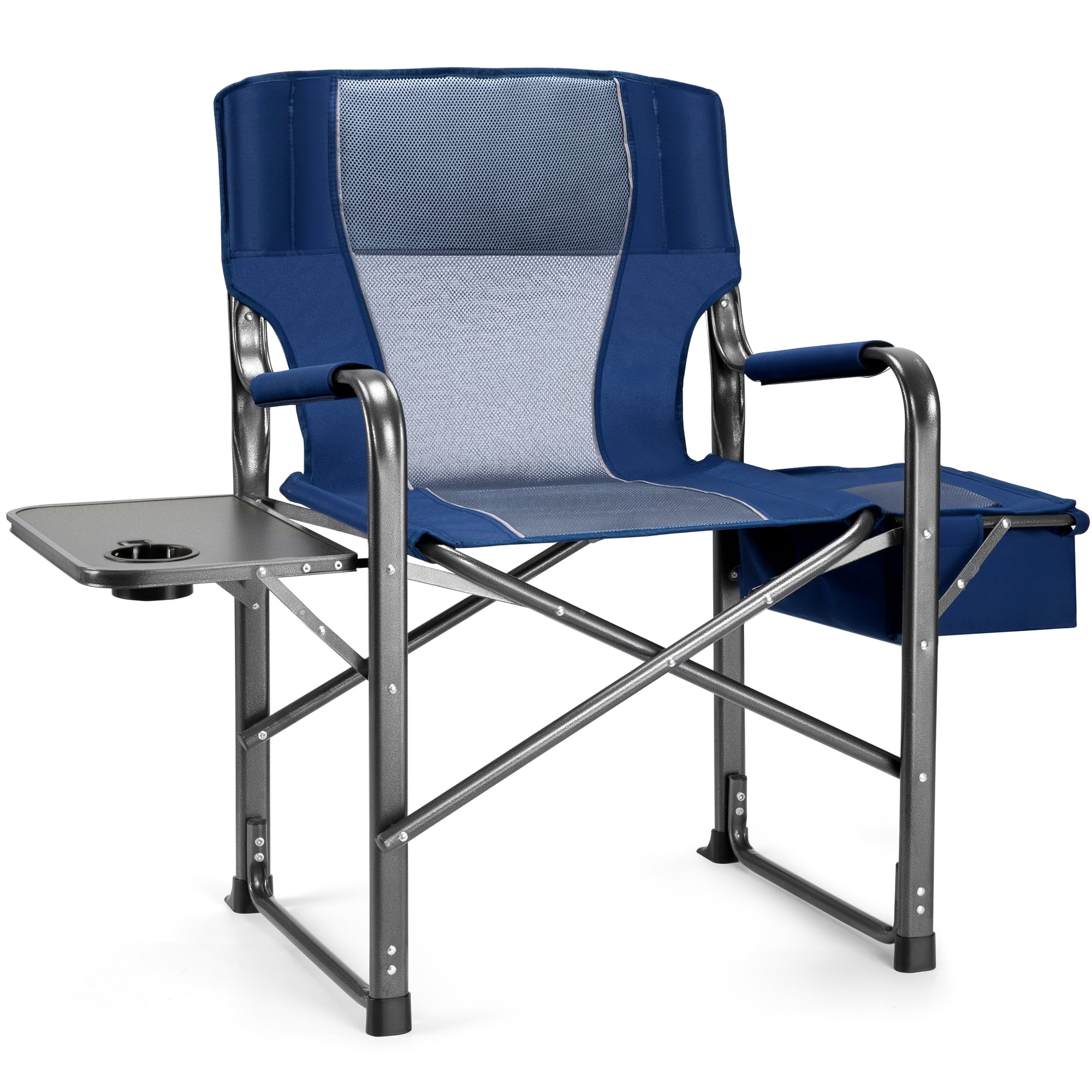 SUGIFT 300lbs Folding Camping Chairs with Cooler Bag, Lawn Chairs with Side Table for Outdoor, Lawn, Sports, Fishing, Blue