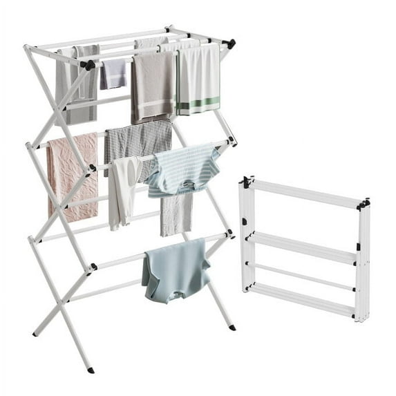 Fenbeli Folding Clothes Drying Rack, Dry Laundry and Hang Clothes,Towel Rack for Storage, White